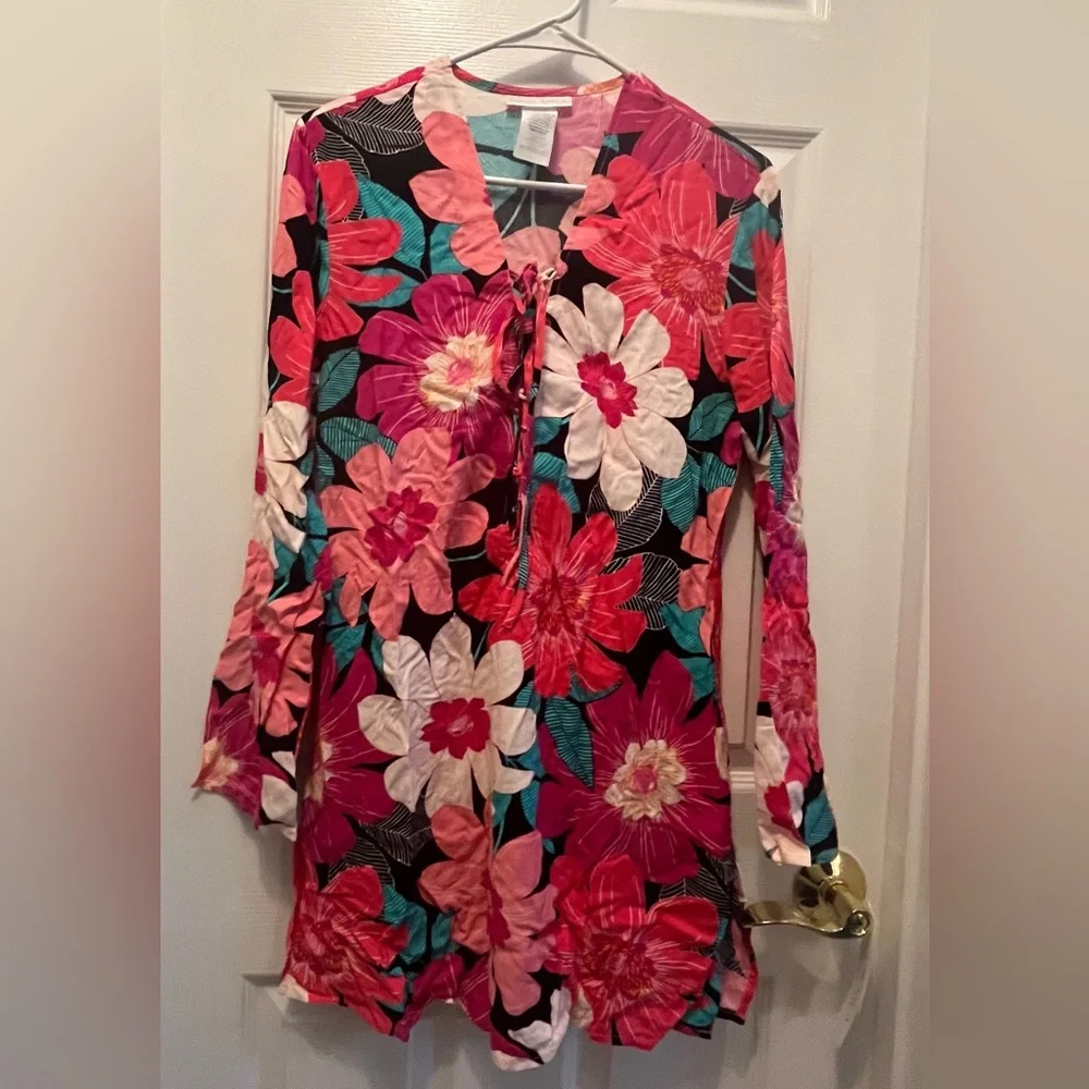 NWT La Blanca in full Bloom Lace-up Tunic Pockets Beach Cover All Size XS